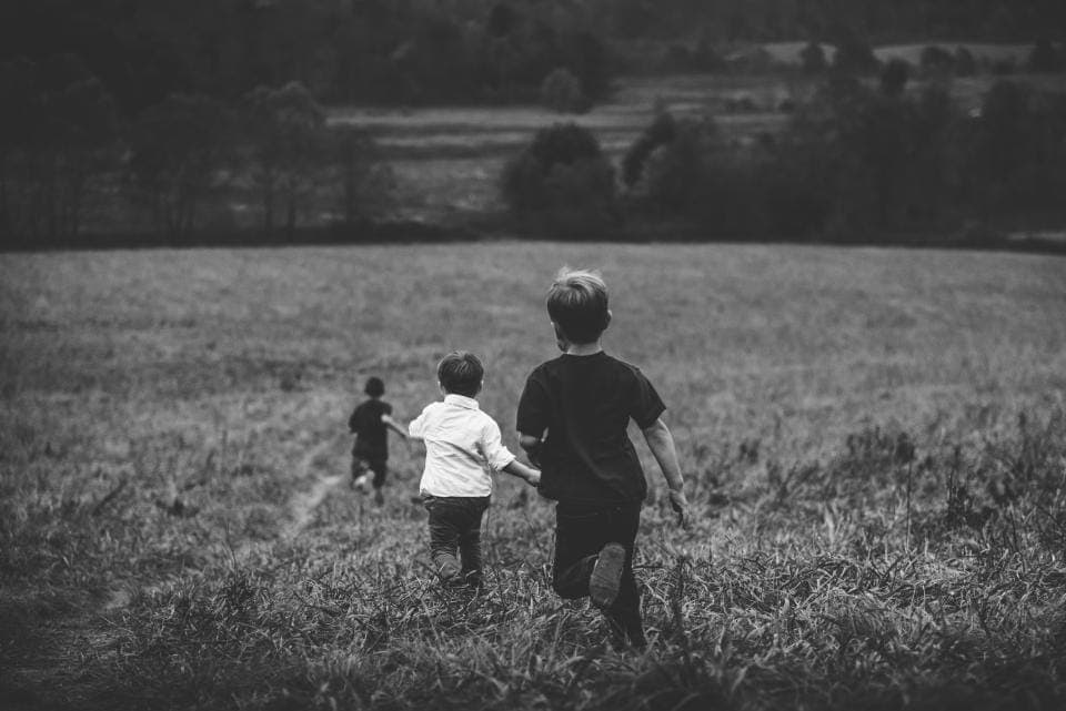 A small child's bare feet standing on grass